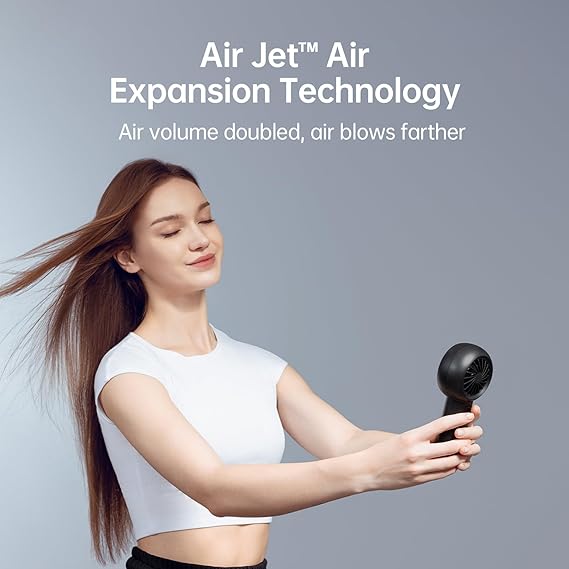 JISULIFE Handheld Portable Turbo Fan [18H Max Cooling Time], 6000mAh USB Rechargeable Personal Battery Operated Lash Small Pocket Fan with 5 Speeds for Travel/Outdoor/Home/Office - Black