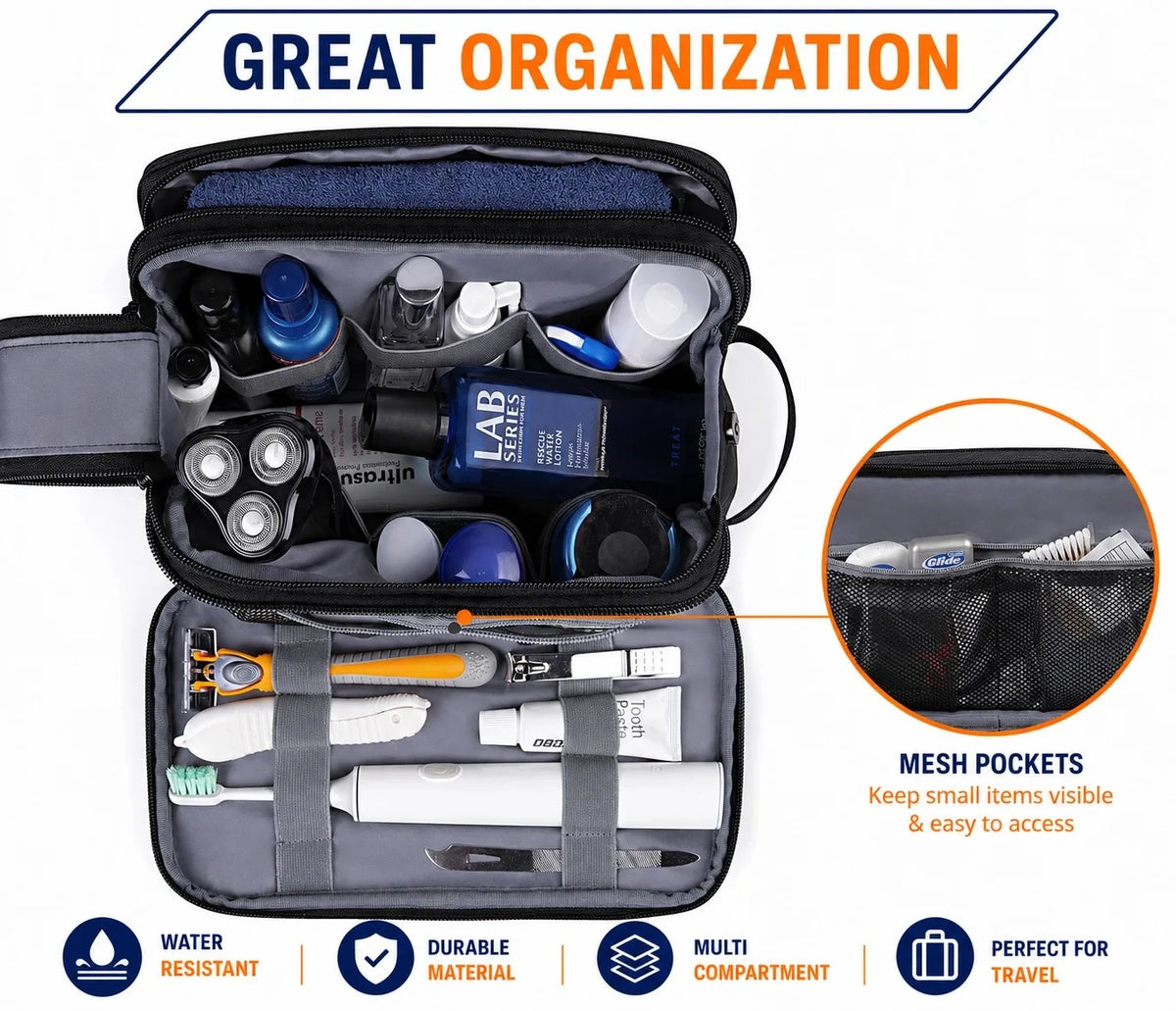 Multi-Pocket Grooming Wash Bag