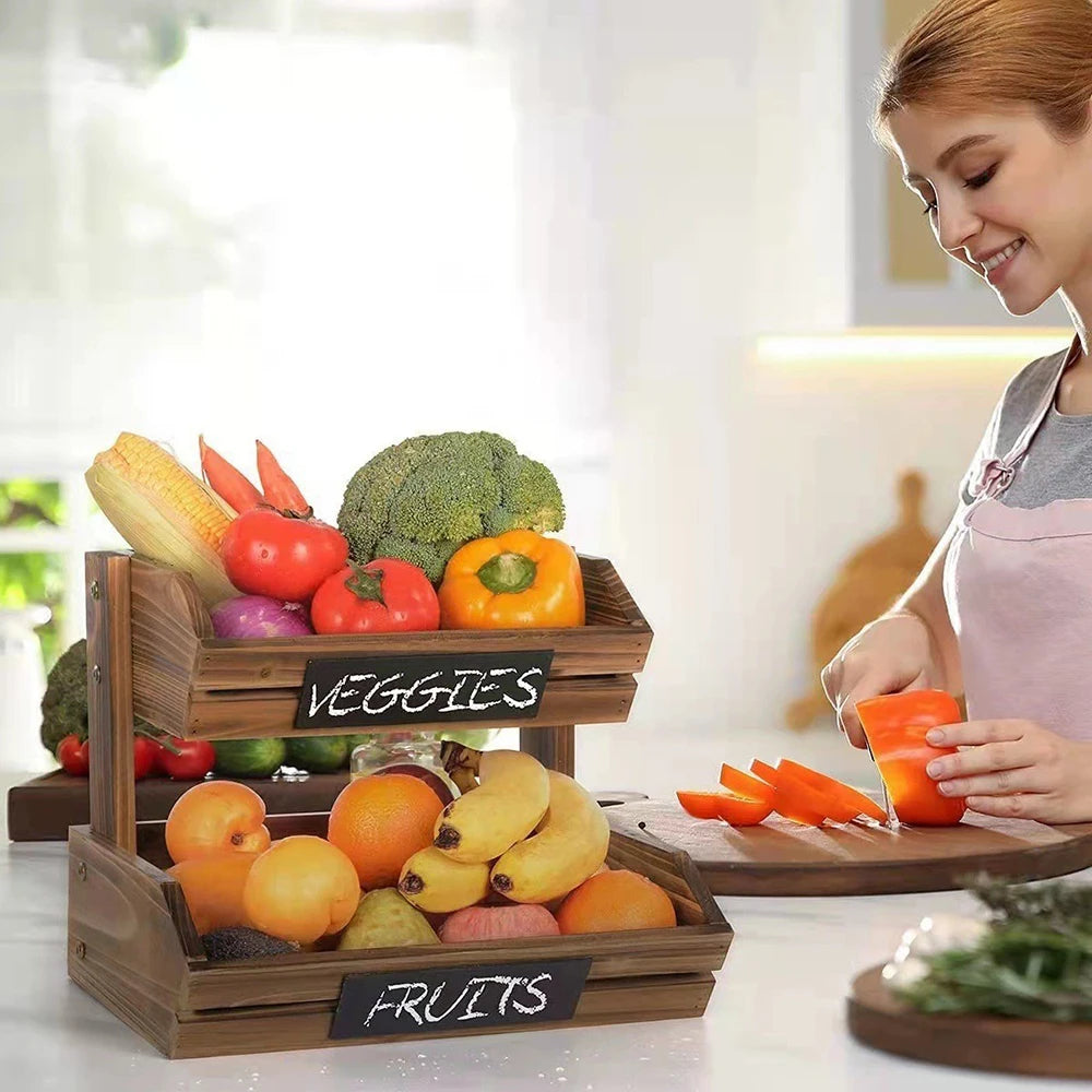 2-Tier Wooden Produce Stand