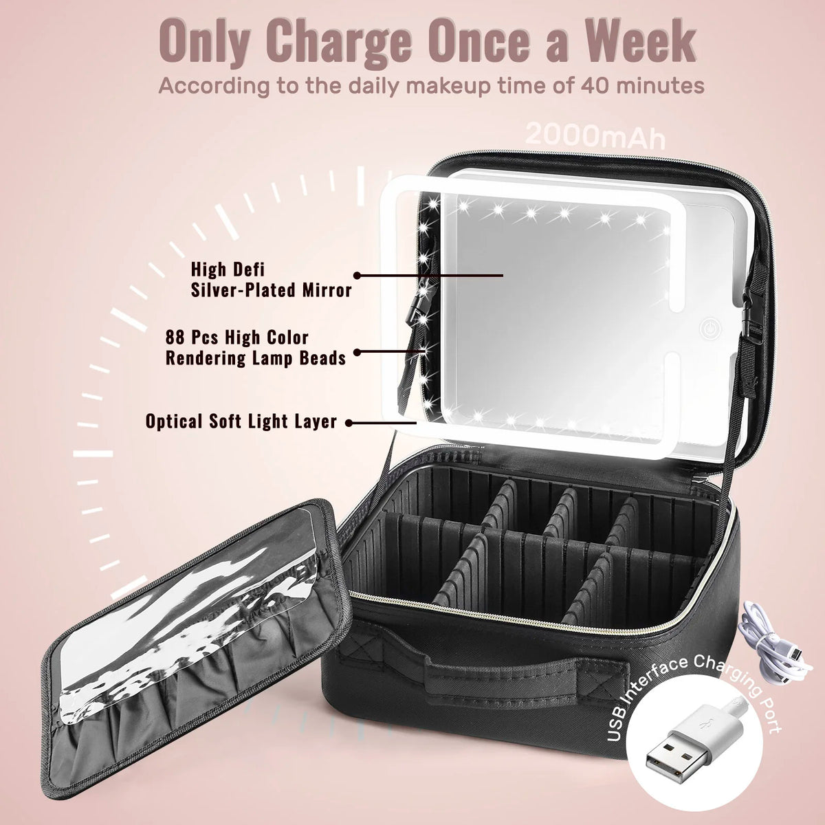 LED-Lit Travel Makeup Case