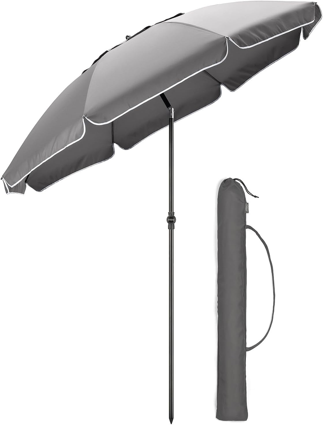 CHRISTOW Portable Beach Parasol Tilting Garden Sunshade Umbrella UV Resistant 2m