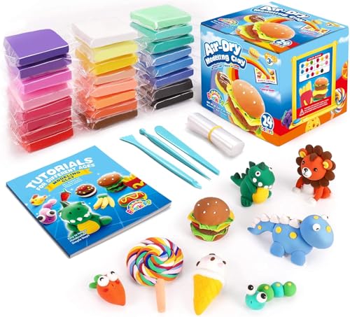 SAGO BROTHERS Air Dry Clay, 24 Colors Modelling Clay with 3 Tools & Booklet