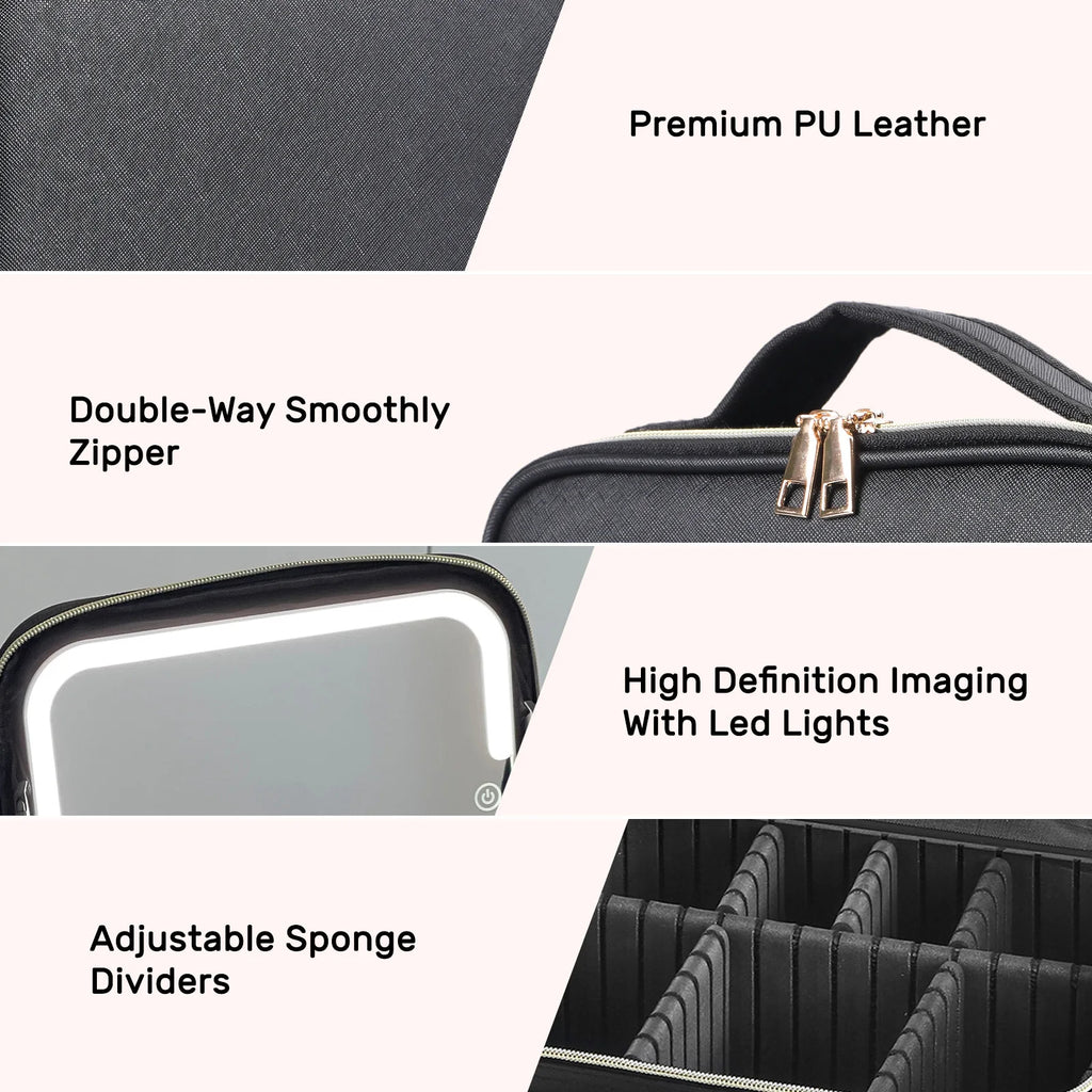 LED-Lit Travel Makeup Case