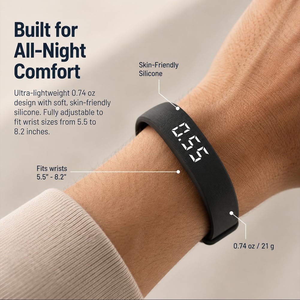 Histrips Onyx Vibration Alarm - Strong Vibration Sleep Watch for Deep Sleepers, Adjustable Intensity, Comfortable Strap, Long Battery Life, Small ＆ Portable, Don't Disturb Others (Black)