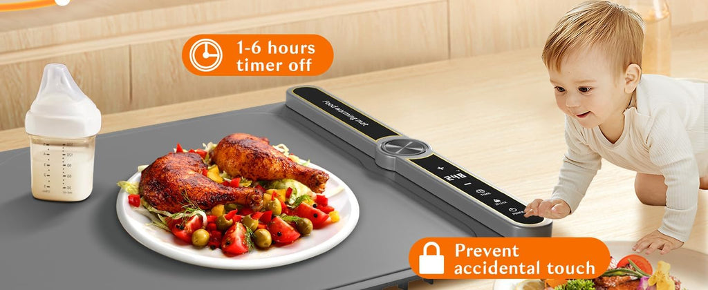 Extra Large Food Warming Mat, Heated Mat with 9 Temp Settings & 6H Timer, 8s Fast Heat, Child Lock & Waterproof, Foldable Silicone Warming Tray for Gatherings, Parties,Home (38x80cm)