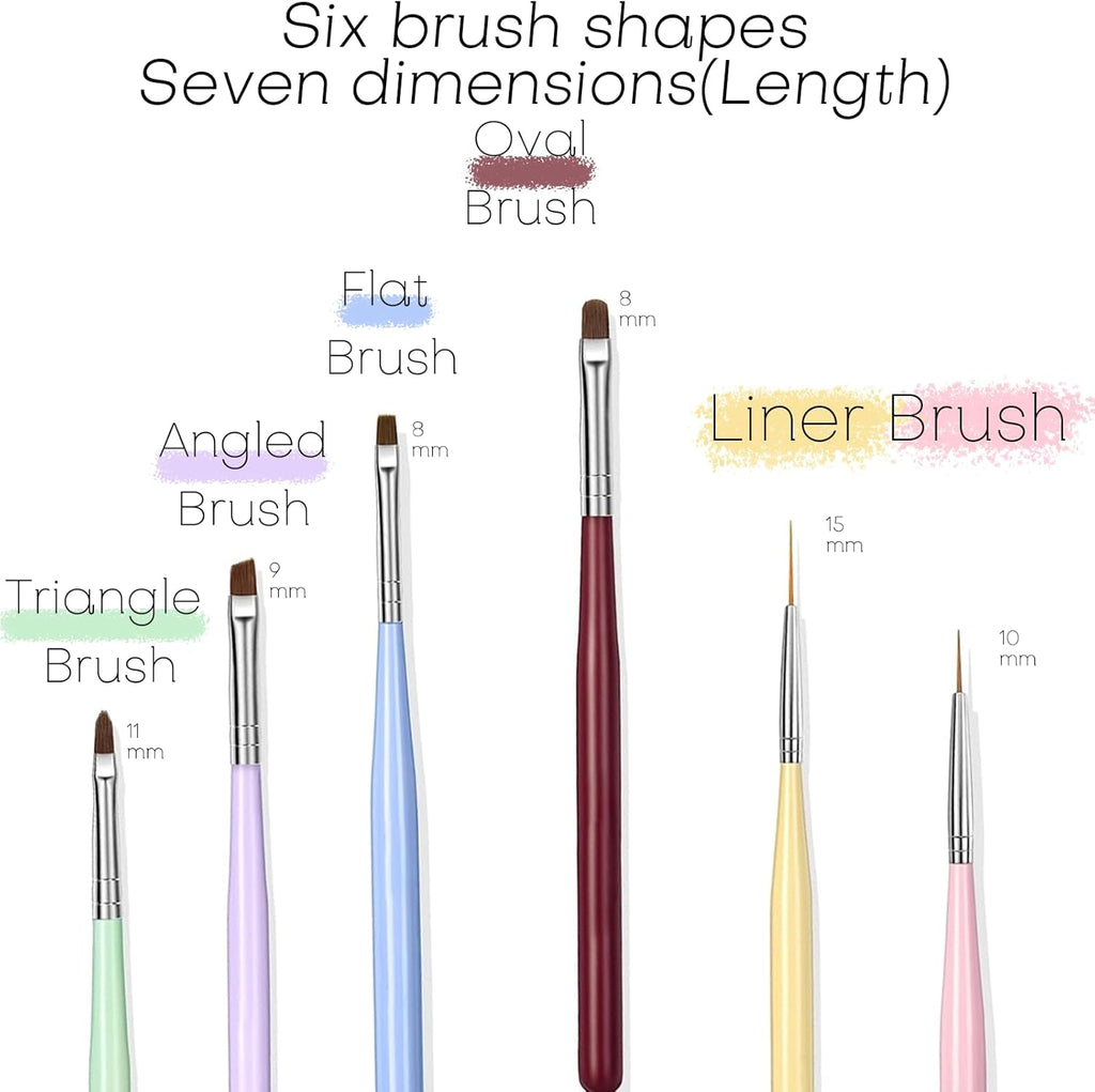 6 PCS Nail Art Brushes, Nail Design Painting Brush Set with Nail Polish Brush, Nail Liner Brush, Nail Extension Gel Brush, Builder Nail Gel Brush, and Multi-Size Dotting Pens for DIY Nail Art