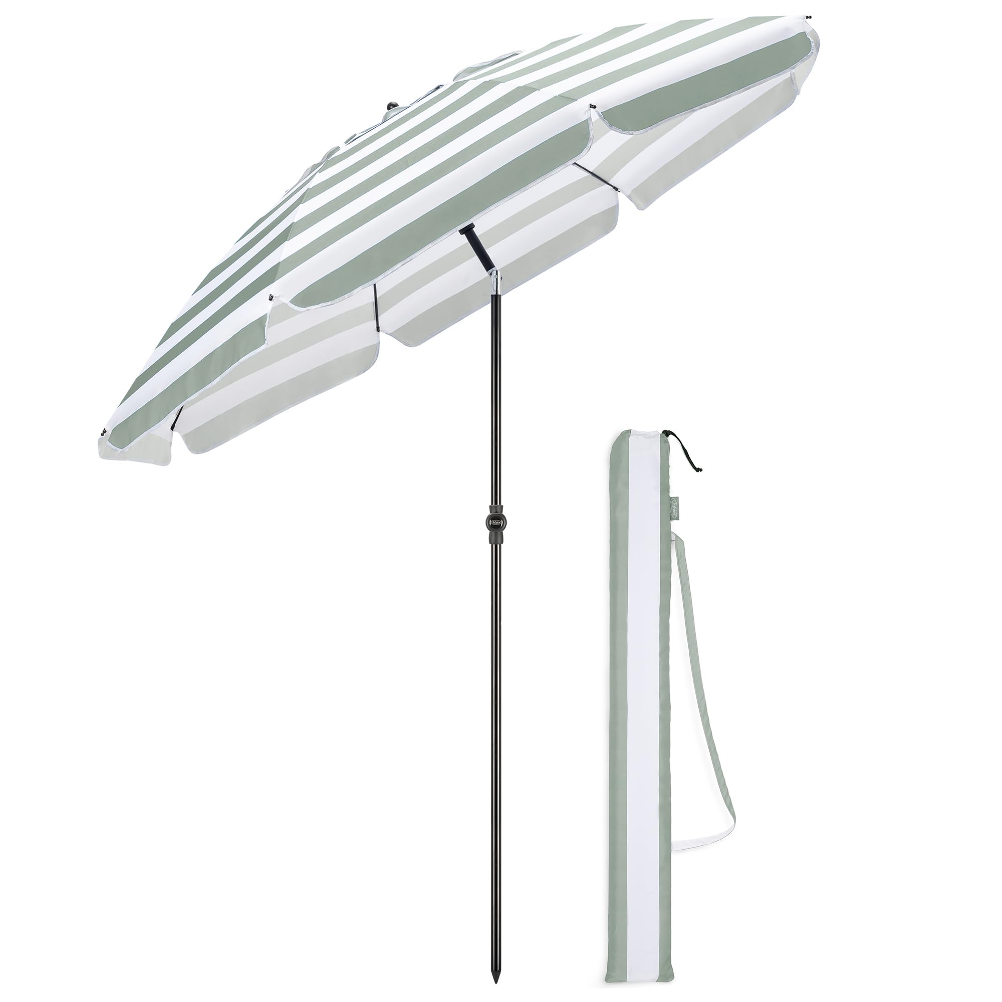 CHRISTOW Portable Beach Parasol Tilting Garden Sunshade Umbrella UV Resistant 2m