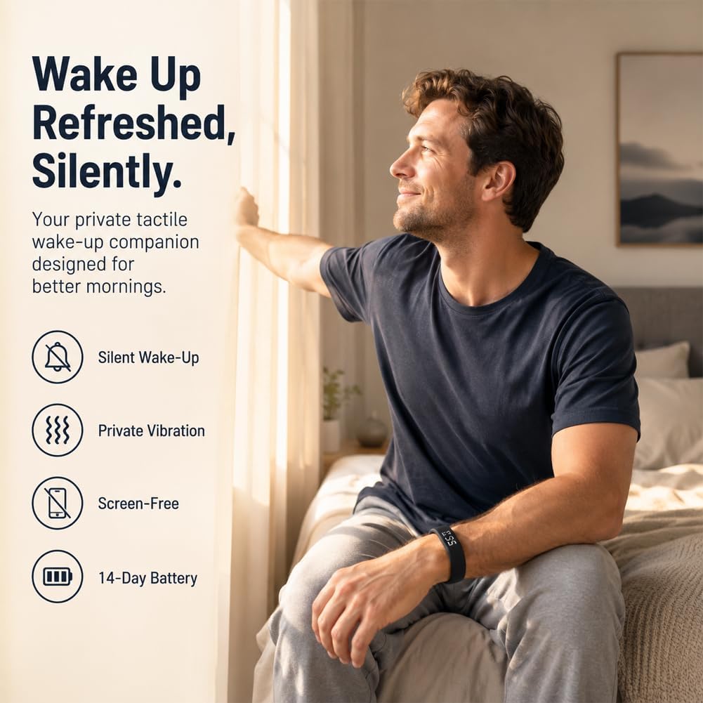 Histrips Onyx Vibration Alarm - Strong Vibration Sleep Watch for Deep Sleepers, Adjustable Intensity, Comfortable Strap, Long Battery Life, Small ＆ Portable, Don't Disturb Others (Black)
