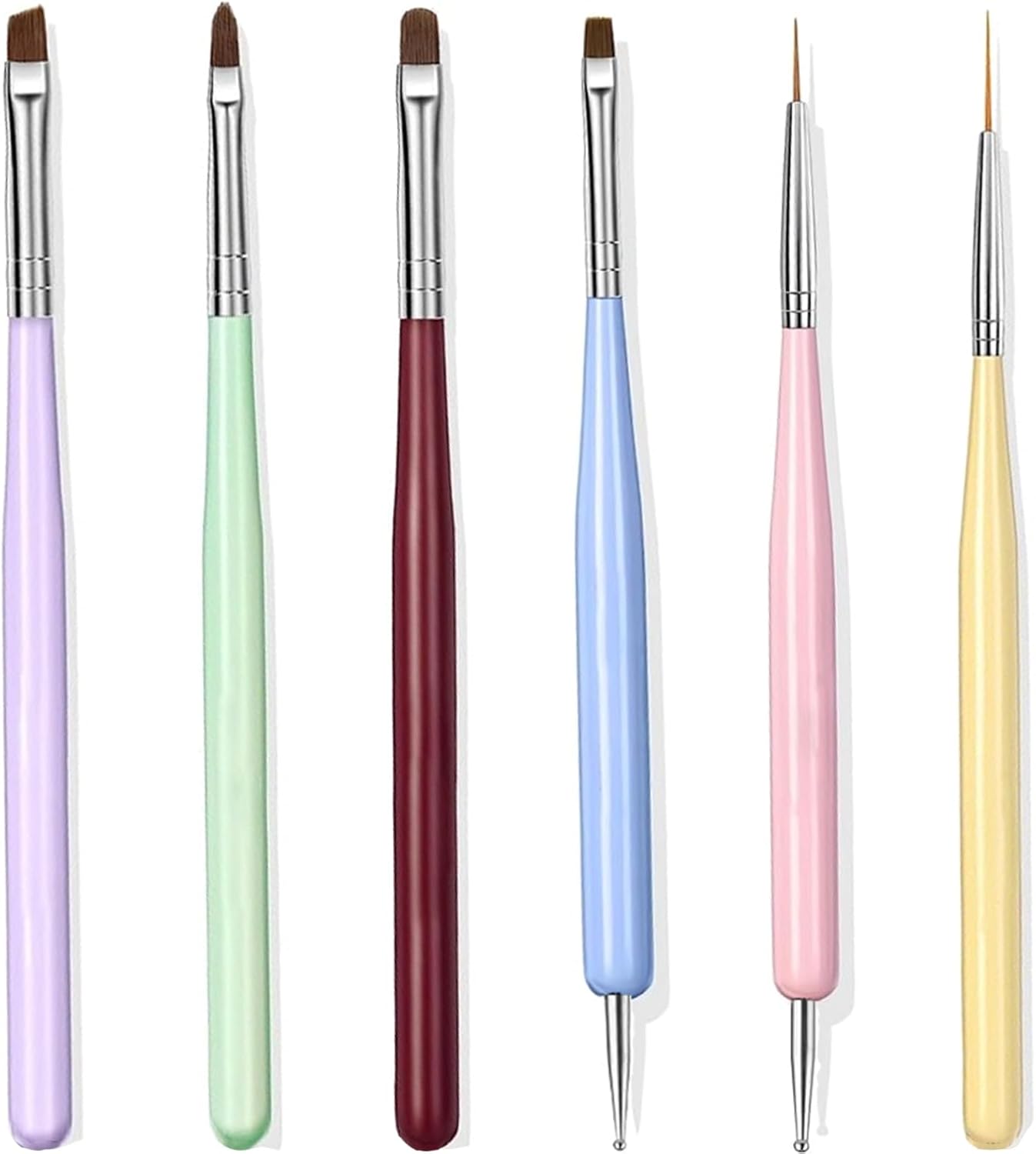 6 PCS Nail Art Brushes, Nail Design Painting Brush Set with Nail Polish Brush, Nail Liner Brush, Nail Extension Gel Brush, Builder Nail Gel Brush, and Multi-Size Dotting Pens for DIY Nail Art