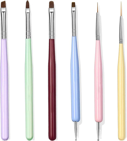 6 PCS Nail Art Brushes, Nail Design Painting Brush Set with Nail Polish Brush, Nail Liner Brush, Nail Extension Gel Brush, Builder Nail Gel Brush, and Multi-Size Dotting Pens for DIY Nail Art