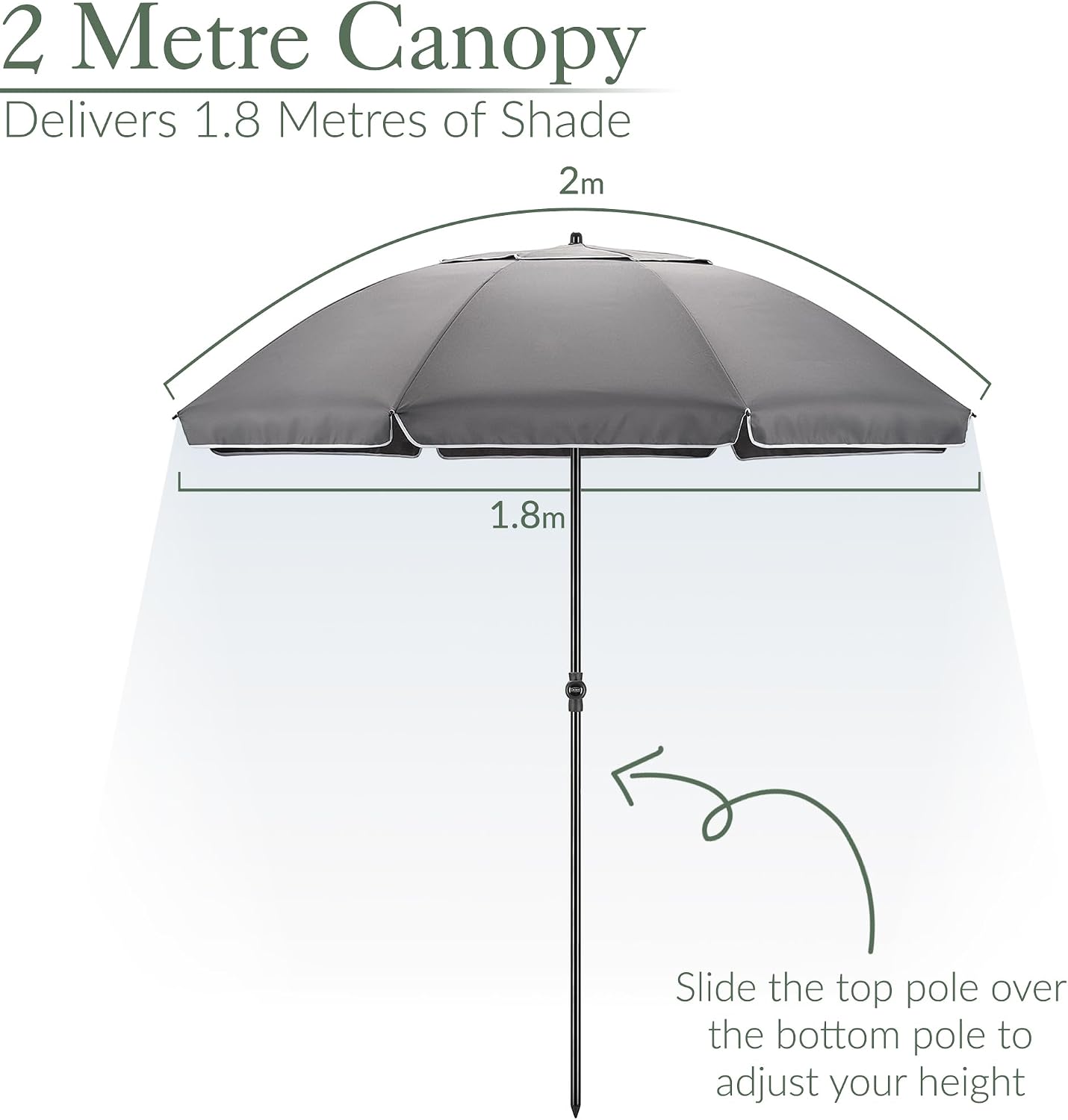 CHRISTOW Portable Beach Parasol Tilting Garden Sunshade Umbrella UV Resistant 2m