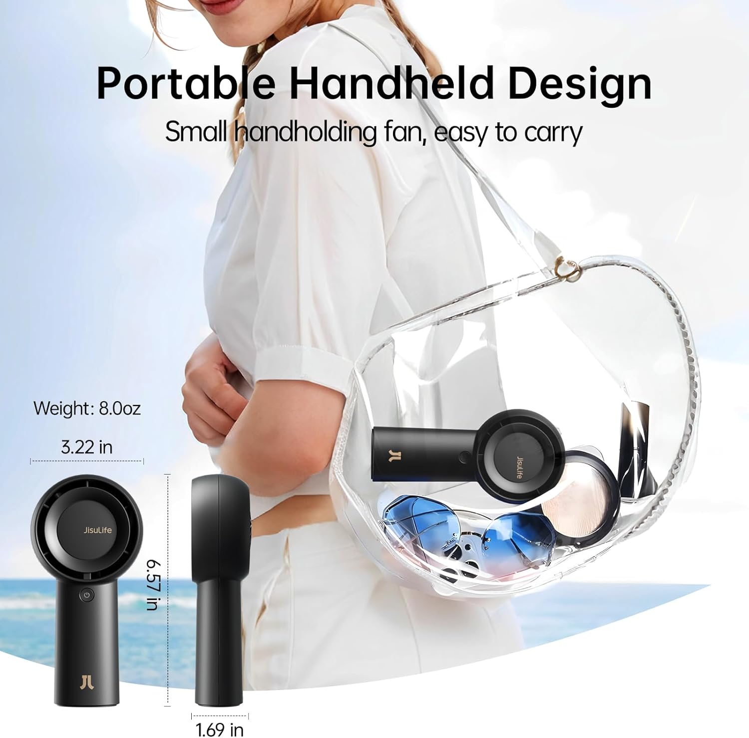 JISULIFE Handheld Portable Turbo Fan [18H Max Cooling Time], 6000mAh USB Rechargeable Personal Battery Operated Lash Small Pocket Fan with 5 Speeds for Travel/Outdoor/Home/Office - Black