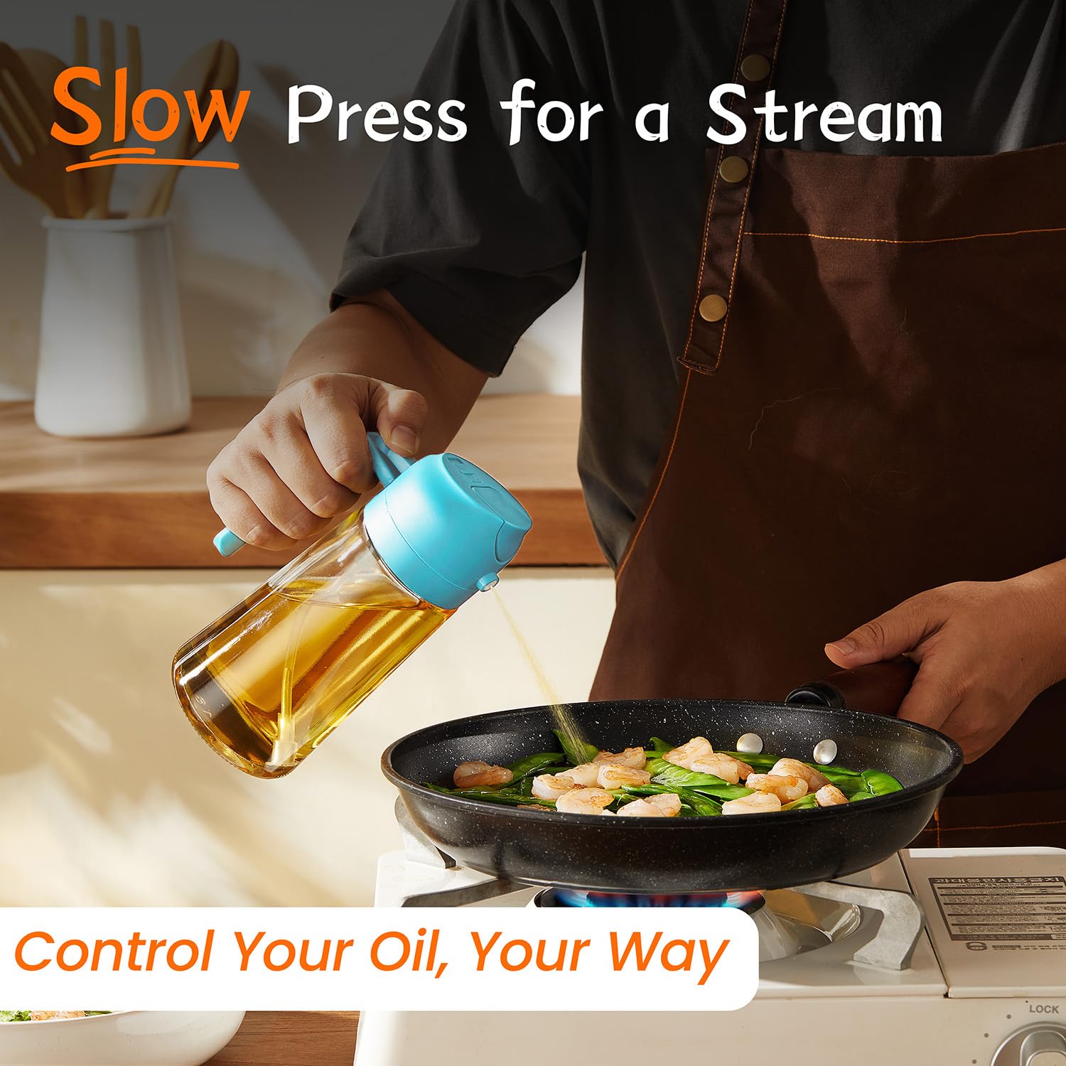 TrendPlain 16oz Olive Oil Spray Bottle - 2 in 1 Olive Oil Dispenser Bottle for Kitchen Accessories - Kitchen Gadgets, For Air Fryer