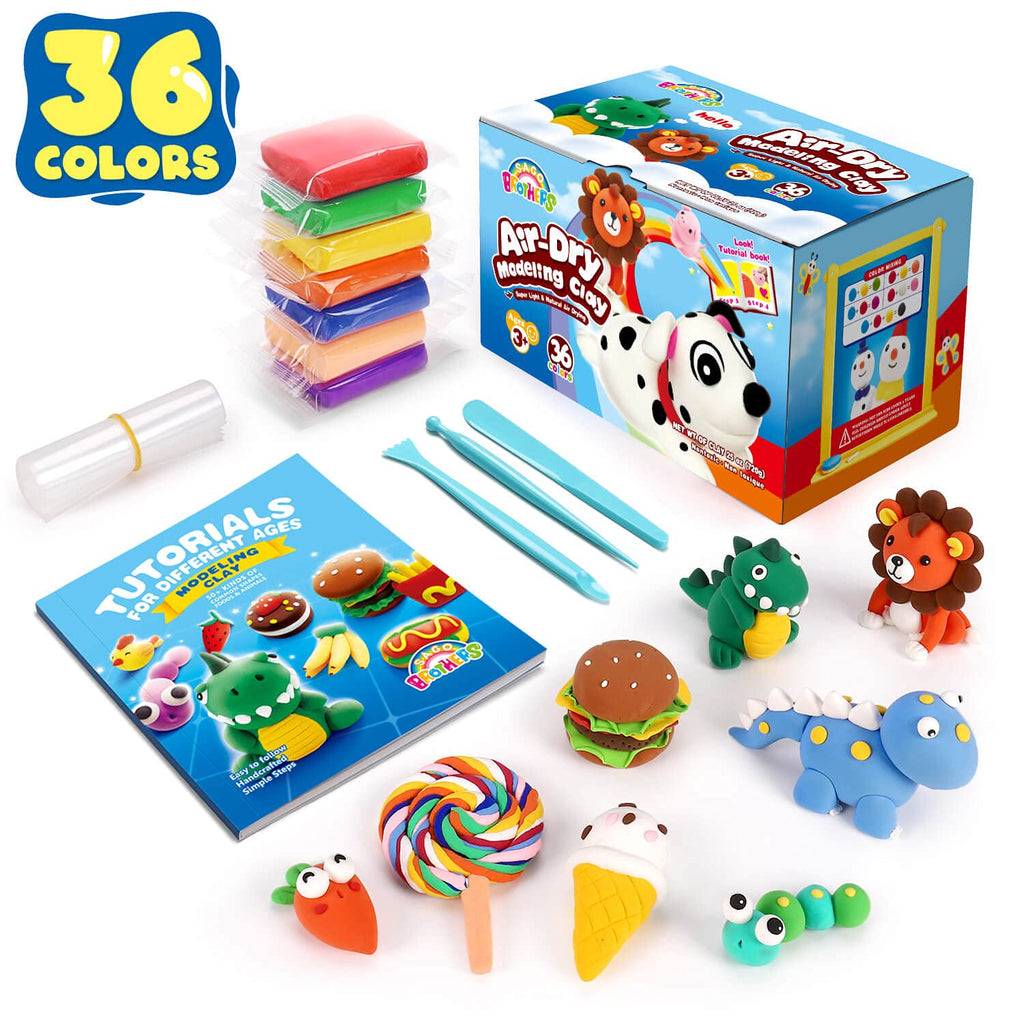 SAGO BROTHERS Air Dry Clay, 24 Colors Modelling Clay with 3 Tools & Booklet