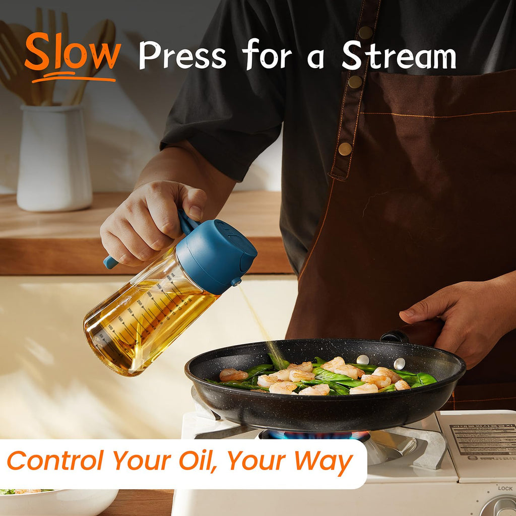 TrendPlain 16oz Olive Oil Spray Bottle - 2 in 1 Olive Oil Dispenser Bottle for Kitchen Accessories - Kitchen Gadgets, For Air Fryer