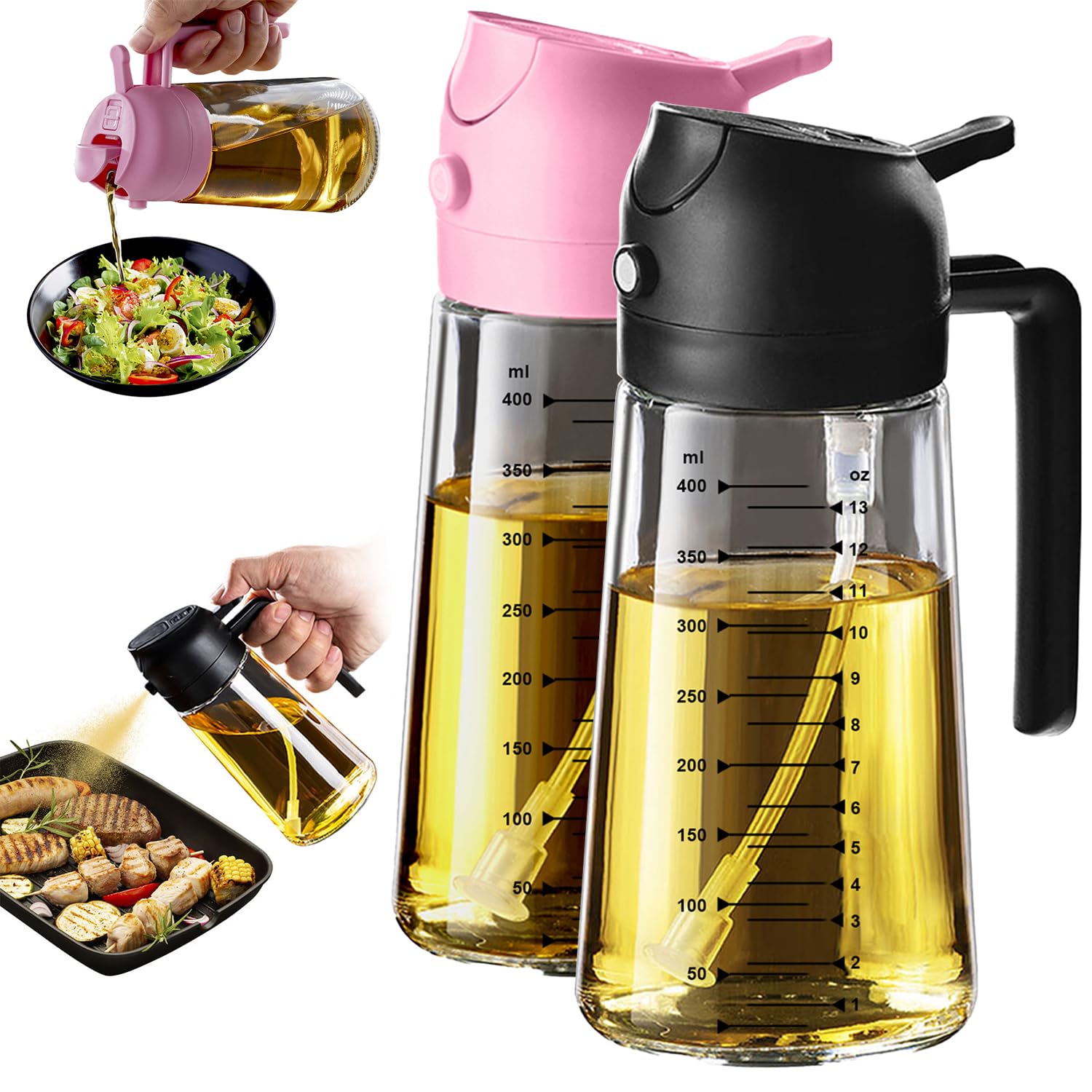 TrendPlain 16oz Olive Oil Spray Bottle - 2 in 1 Olive Oil Dispenser Bottle for Kitchen Accessories - Kitchen Gadgets, For Air Fryer