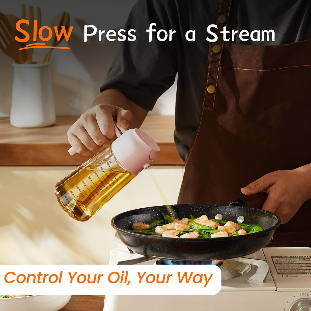 TrendPlain 16oz Olive Oil Spray Bottle - 2 in 1 Olive Oil Dispenser Bottle for Kitchen Accessories - Kitchen Gadgets, For Air Fryer