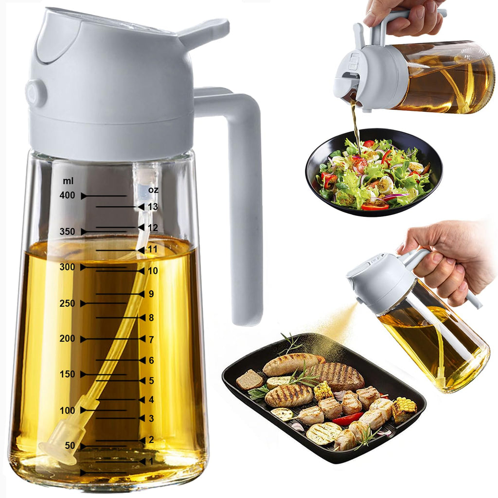 TrendPlain 16oz Olive Oil Spray Bottle - 2 in 1 Olive Oil Dispenser Bottle for Kitchen Accessories - Kitchen Gadgets, For Air Fryer