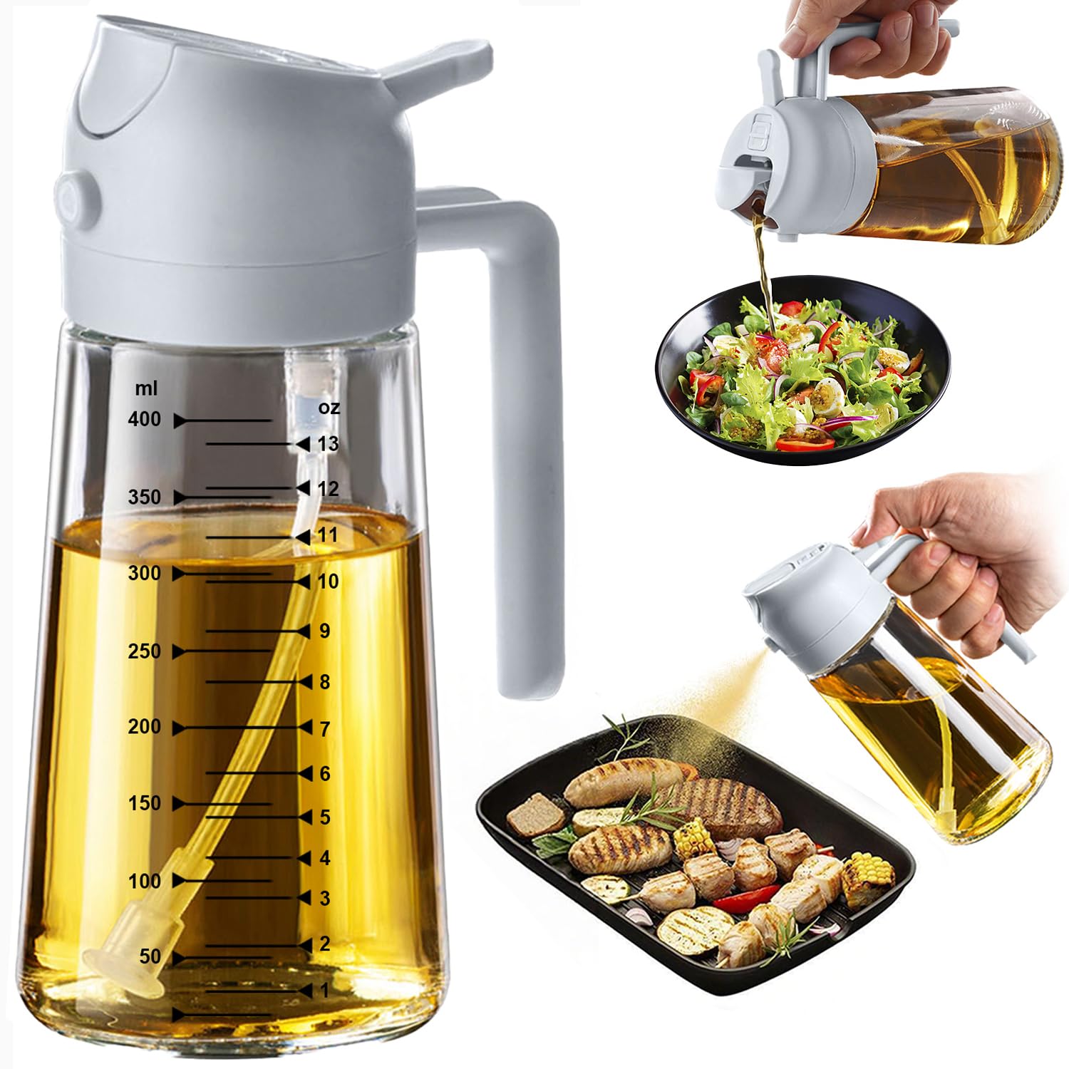 TrendPlain 16oz Olive Oil Spray Bottle - 2 in 1 Olive Oil Dispenser Bottle for Kitchen Accessories - Kitchen Gadgets, For Air Fryer