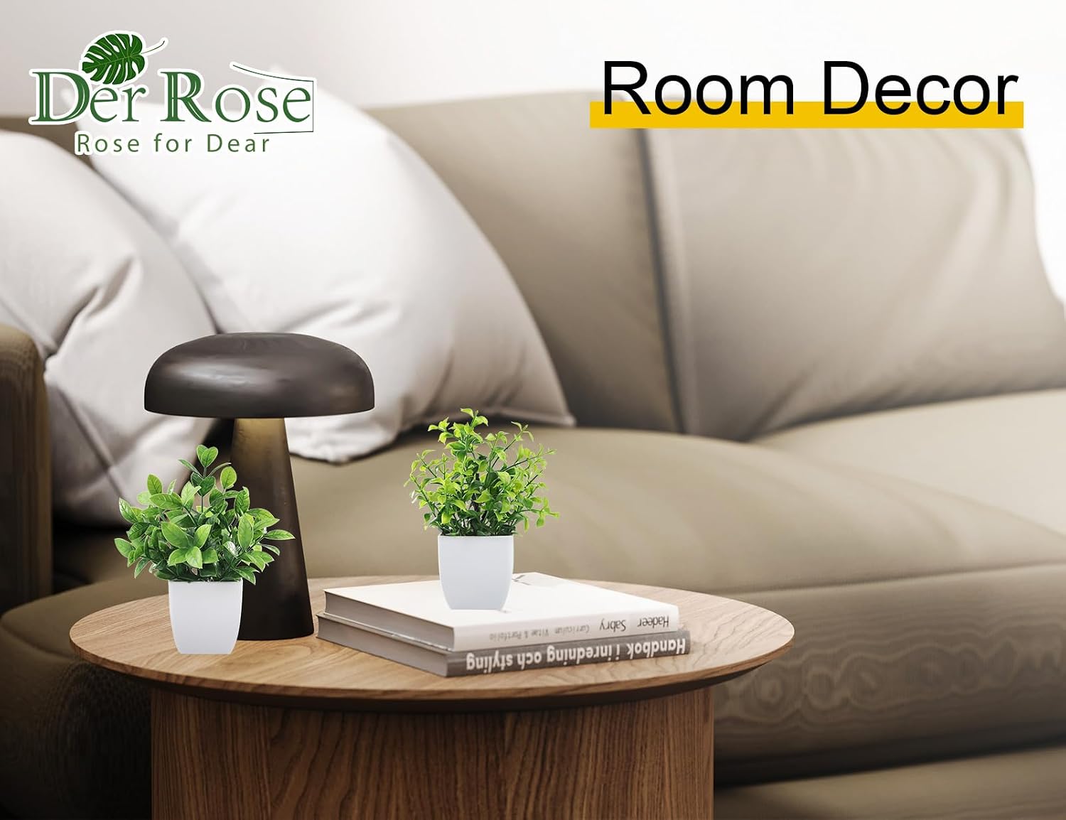 Der Rose 6 Pack Small Fake Plants Artificial Plants in Pots for Home Bthroom Bedroom Living Room Decor Indoor（White）