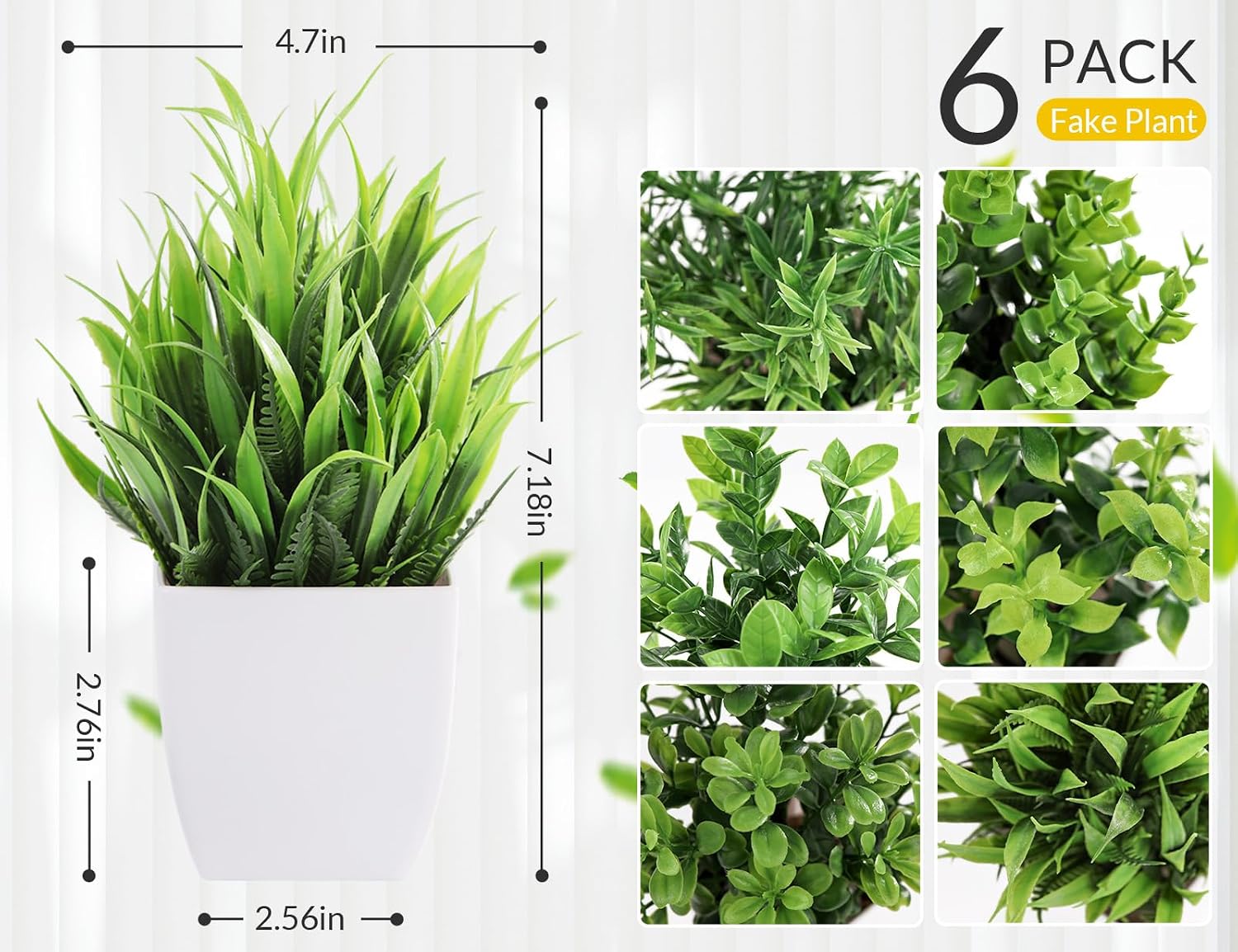 Der Rose 6 Pack Small Fake Plants Artificial Plants in Pots for Home Bthroom Bedroom Living Room Decor Indoor（White）