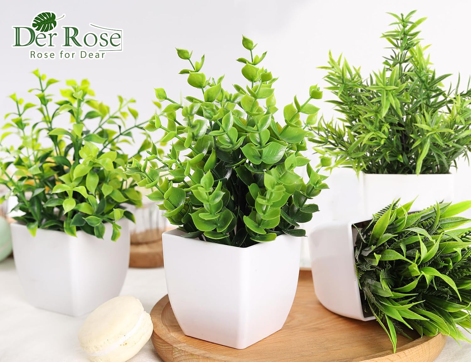 Der Rose 6 Pack Small Fake Plants Artificial Plants in Pots for Home Bthroom Bedroom Living Room Decor Indoor（White）