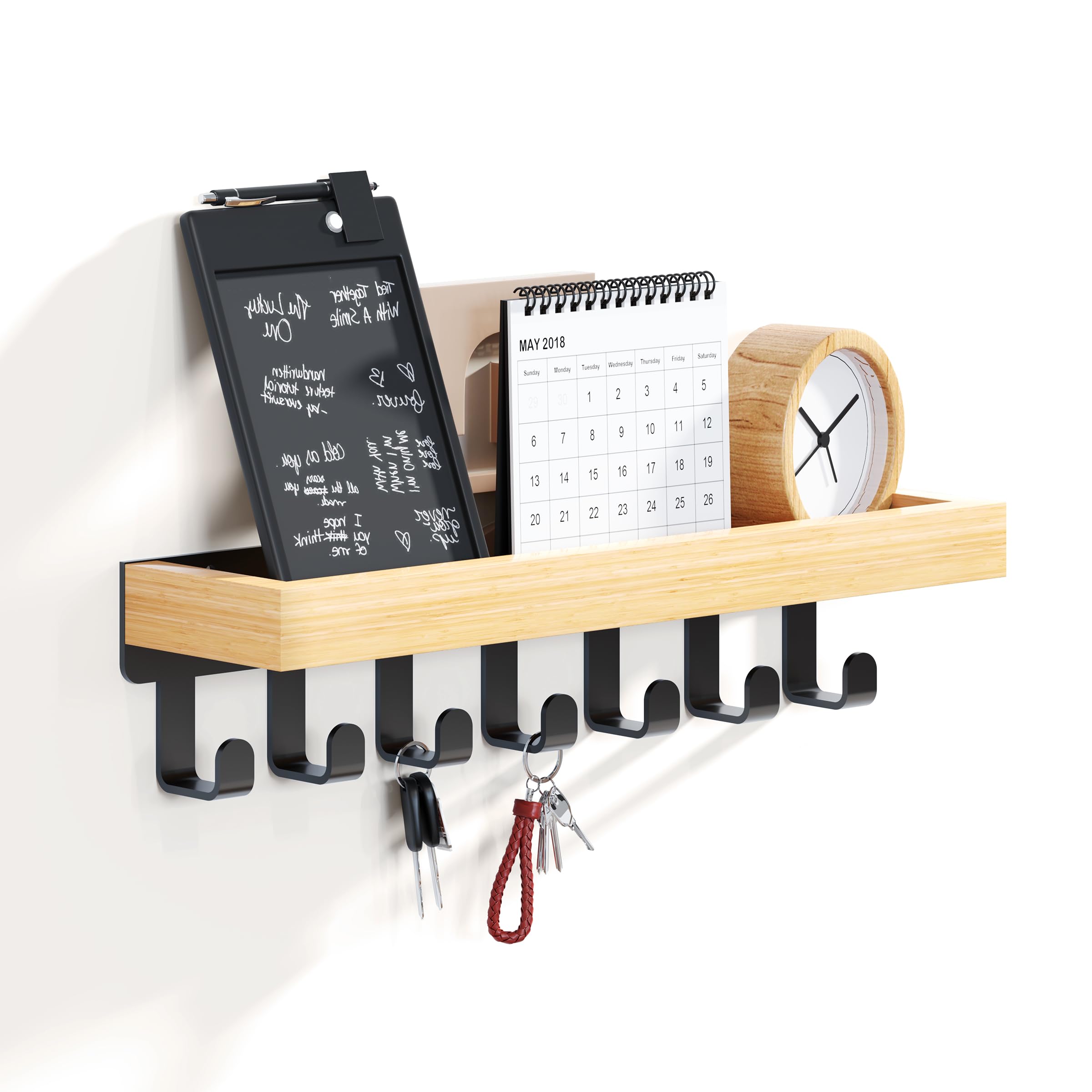 SWTYMIKI Key Holder with Wood Tray and 6 Hooks, Wall Mounted Key Racks, Key Hangers Home Decor Key Rack Mail Organizer for Hallway, Entryway, Bedroom, Mudroom, Office