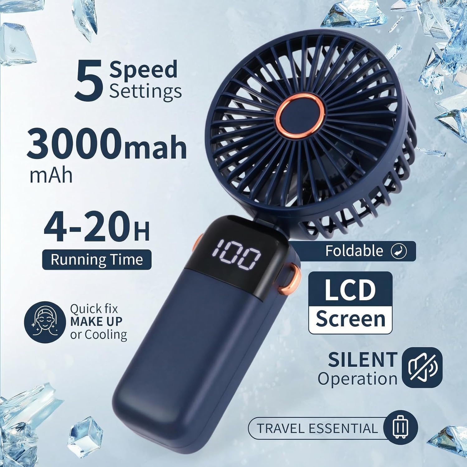 CNMTCCO Handheld Fan,Portable Mini Fan 3000 mAh Rechargeable with 5 Speeds