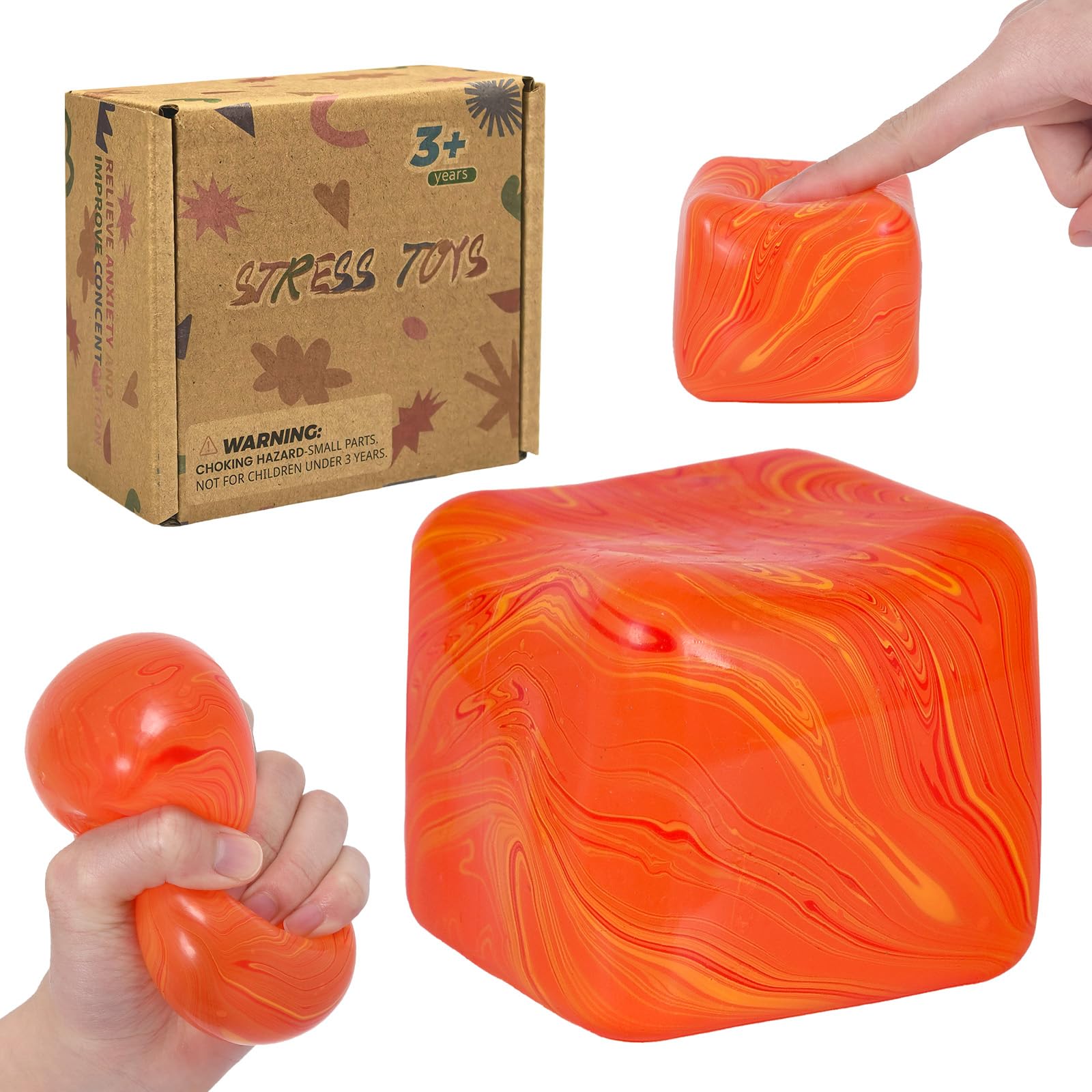 Flow Ice Cube Plus Squeeze Toys, Thickened Soft Squishy Fidget Toy with Smooth Ripple Texture, Durable Stress Squeeze Toy for Repetitive Sensory Play(2.76in)(Blue)