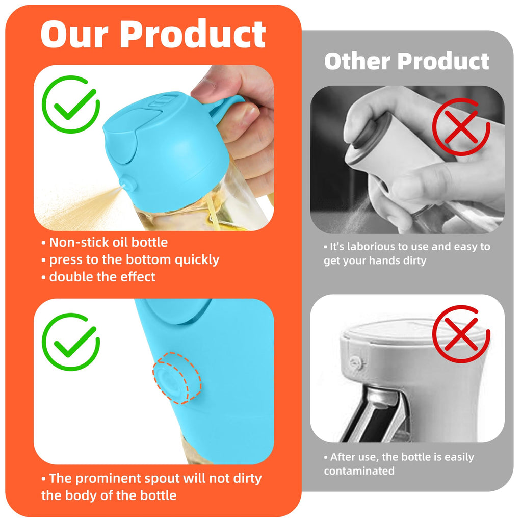 TrendPlain 16oz Olive Oil Spray Bottle - 2 in 1 Olive Oil Dispenser Bottle for Kitchen Accessories - Kitchen Gadgets, For Air Fryer