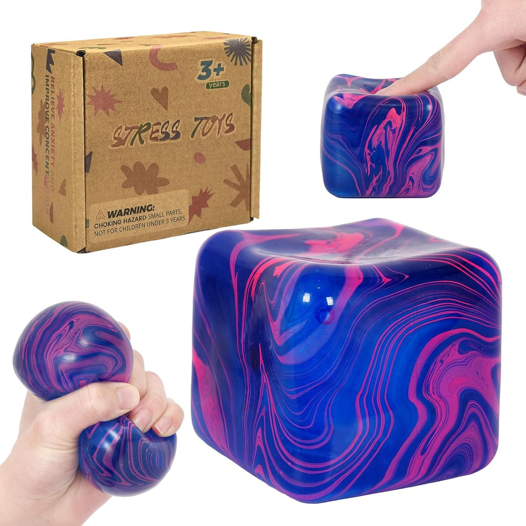 Flow Ice Cube Plus Squeeze Toys, Thickened Soft Squishy Fidget Toy with Smooth Ripple Texture, Durable Stress Squeeze Toy for Repetitive Sensory Play(2.76in)(Blue)