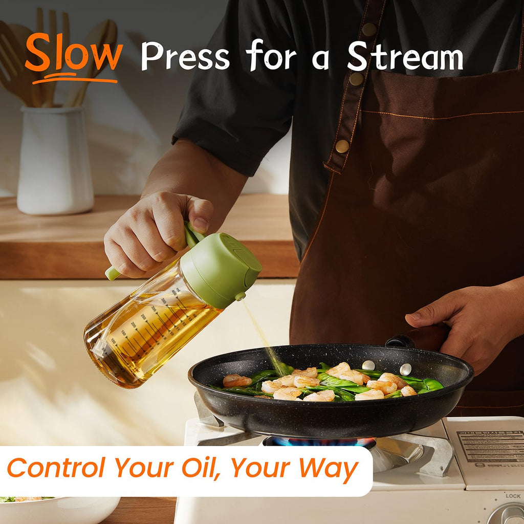 TrendPlain 16oz Olive Oil Spray Bottle - 2 in 1 Olive Oil Dispenser Bottle for Kitchen Accessories - Kitchen Gadgets, For Air Fryer