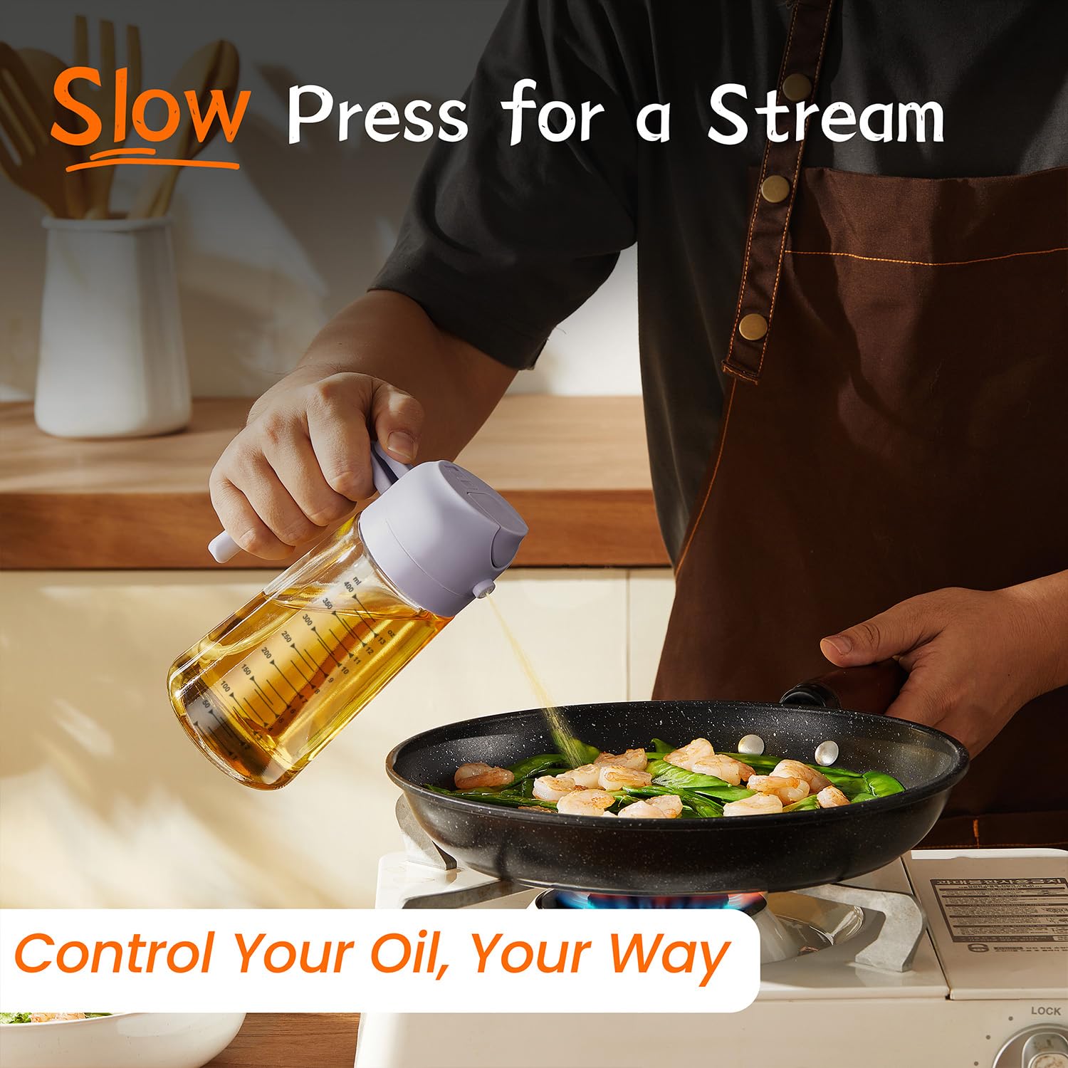 TrendPlain 16oz Olive Oil Spray Bottle - 2 in 1 Olive Oil Dispenser Bottle for Kitchen Accessories - Kitchen Gadgets, For Air Fryer