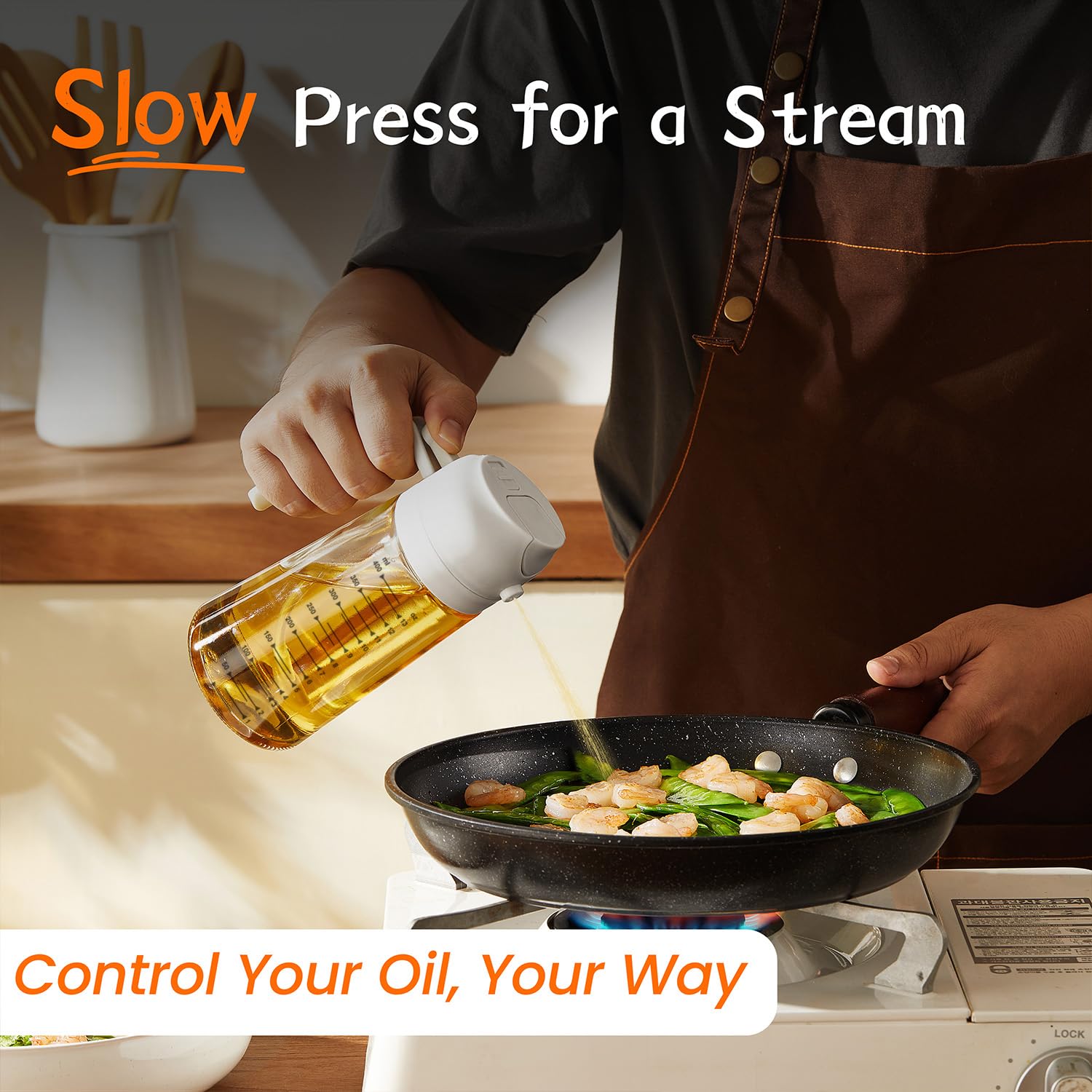 TrendPlain 16oz Olive Oil Spray Bottle - 2 in 1 Olive Oil Dispenser Bottle for Kitchen Accessories - Kitchen Gadgets, For Air Fryer