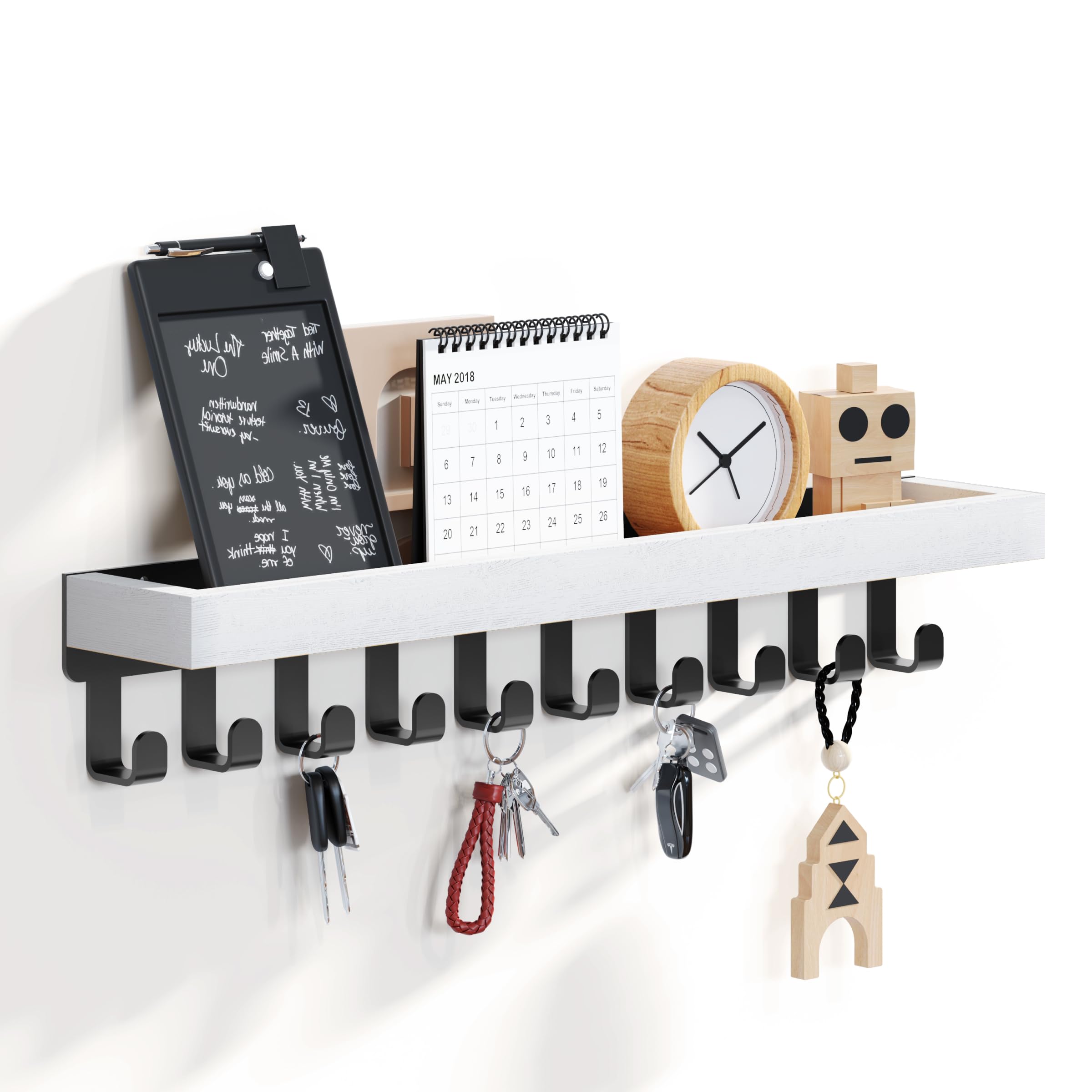 SWTYMIKI Key Holder with Wood Tray and 6 Hooks, Wall Mounted Key Racks, Key Hangers Home Decor Key Rack Mail Organizer for Hallway, Entryway, Bedroom, Mudroom, Office