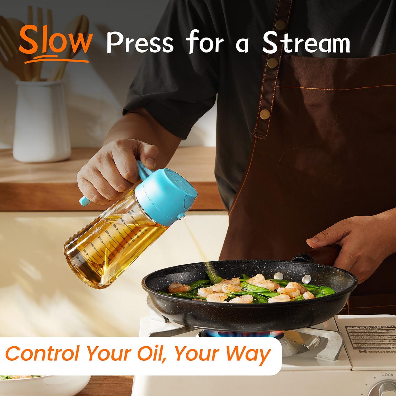 TrendPlain 16oz Olive Oil Spray Bottle - 2 in 1 Olive Oil Dispenser Bottle for Kitchen Accessories - Kitchen Gadgets, For Air Fryer