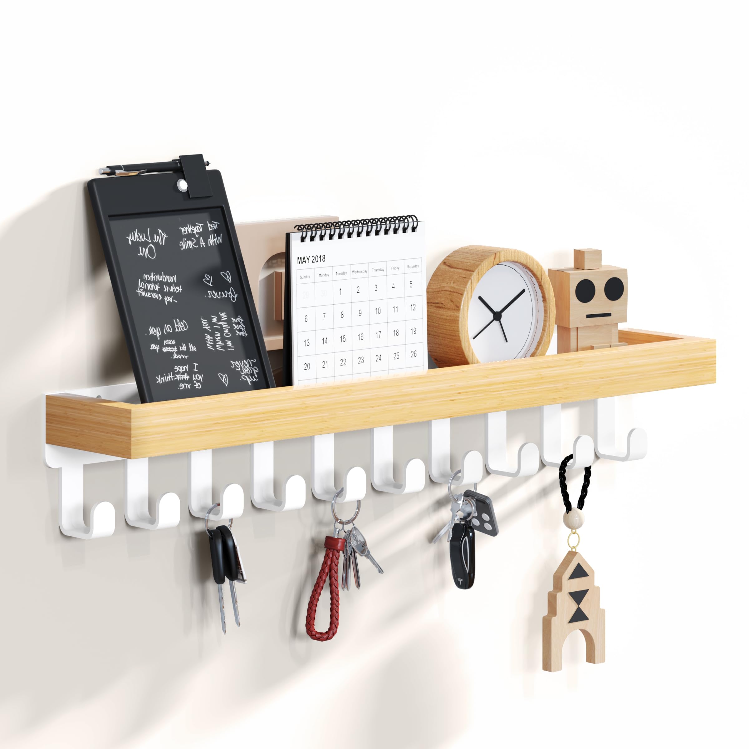 SWTYMIKI Key Holder with Wood Tray and 6 Hooks, Wall Mounted Key Racks, Key Hangers Home Decor Key Rack Mail Organizer for Hallway, Entryway, Bedroom, Mudroom, Office