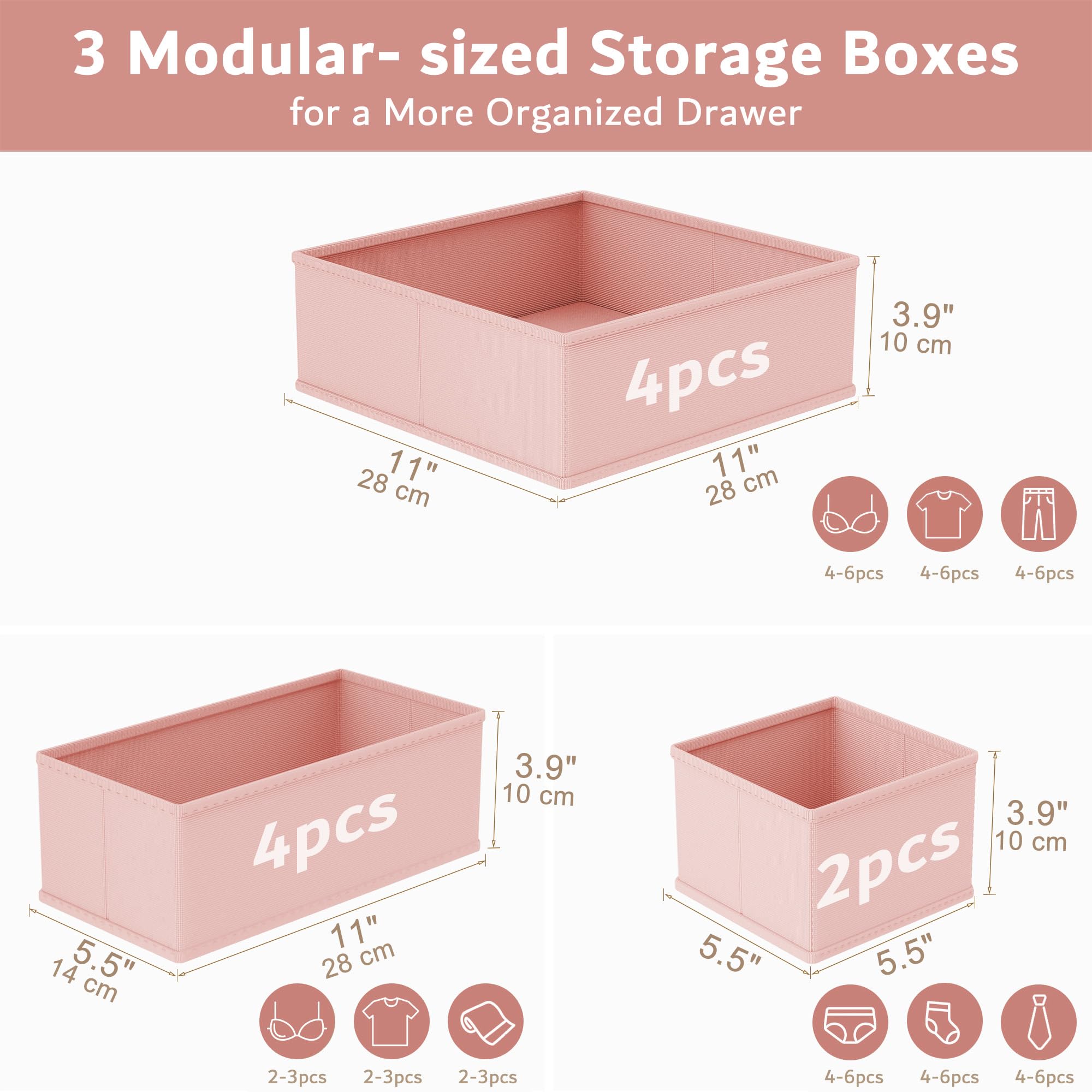 XIVIRACK 10 Pack Drawer Organizer for Clothes, Underwear Drawer Organizer Bins, Foldable Fabric Closet Storage Organizers, Drawer Dividers for Bras Undies Socks Ties, Beige