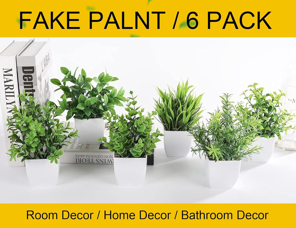 Der Rose 6 Pack Small Fake Plants Artificial Plants in Pots for Home Bthroom Bedroom Living Room Decor Indoor（White）