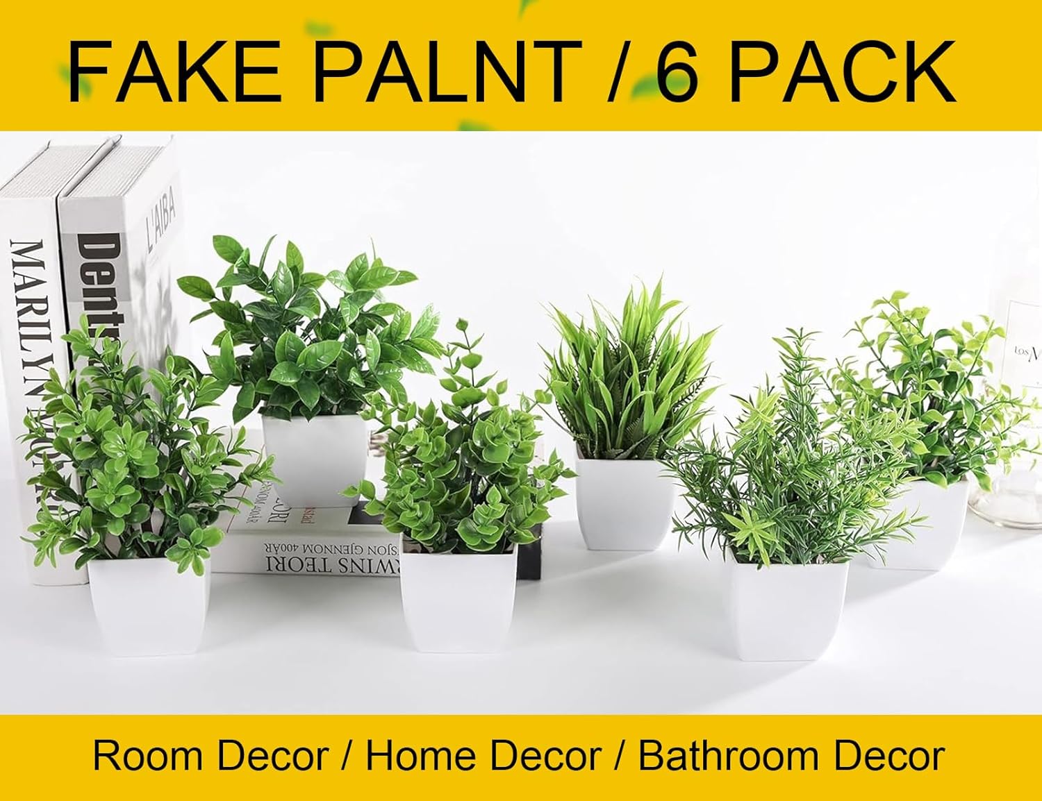 Der Rose 6 Pack Small Fake Plants Artificial Plants in Pots for Home Bthroom Bedroom Living Room Decor Indoor（White）