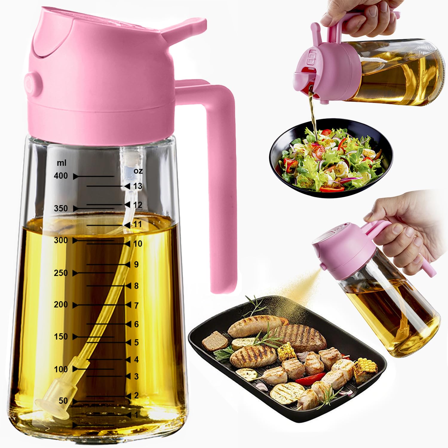 TrendPlain 16oz Olive Oil Spray Bottle - 2 in 1 Olive Oil Dispenser Bottle for Kitchen Accessories - Kitchen Gadgets, For Air Fryer