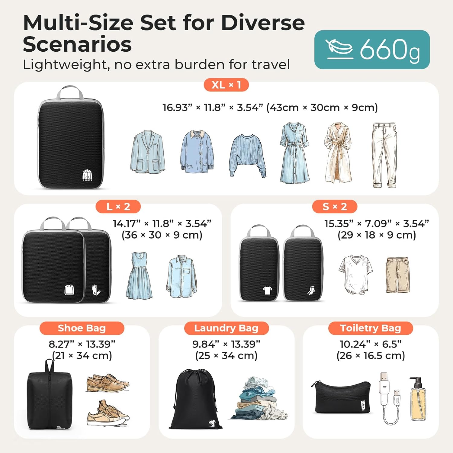 Samfolk Compression Packing Cubes for Suitcases Packing Cubes Compression Set Waterproof Suitcase Organiser Bags for Travel Suitcase Luggage Packing Organizer Bags Travel Essentials Black 8 Set