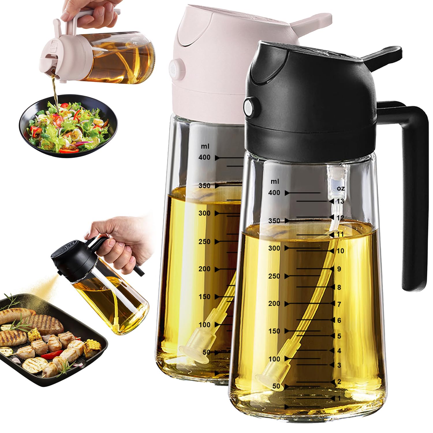 TrendPlain 16oz Olive Oil Spray Bottle - 2 in 1 Olive Oil Dispenser Bottle for Kitchen Accessories - Kitchen Gadgets, For Air Fryer