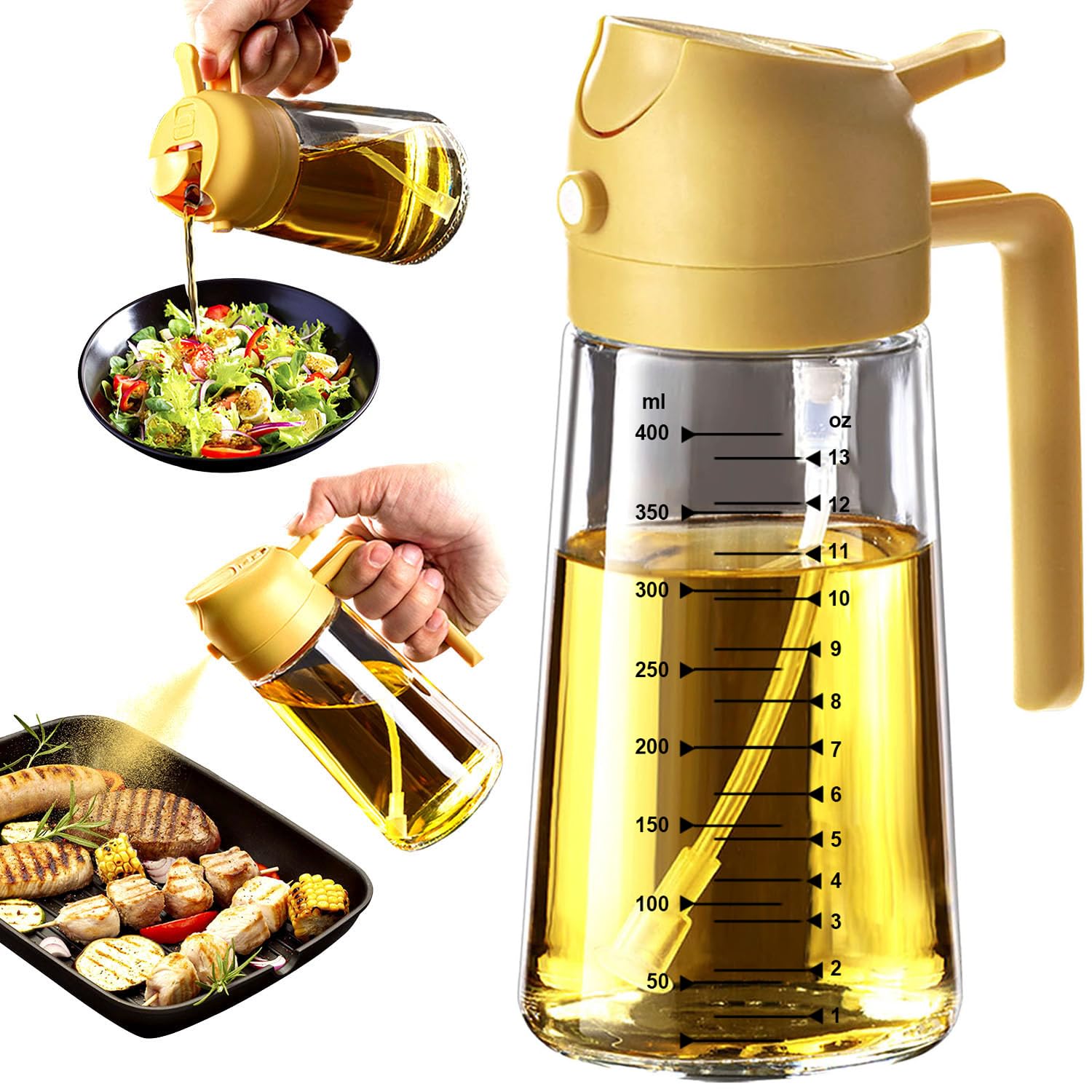 TrendPlain 16oz Olive Oil Spray Bottle - 2 in 1 Olive Oil Dispenser Bottle for Kitchen Accessories - Kitchen Gadgets, For Air Fryer
