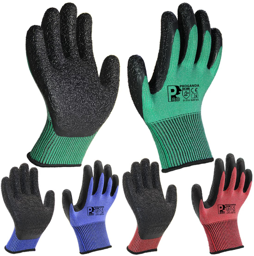 3 Pairs Gardening Gloves Ultra-Grip Work Gloves Non-Slip Latex Coated Colourful Verstile for House Car Cleaning Fishing Outdoor