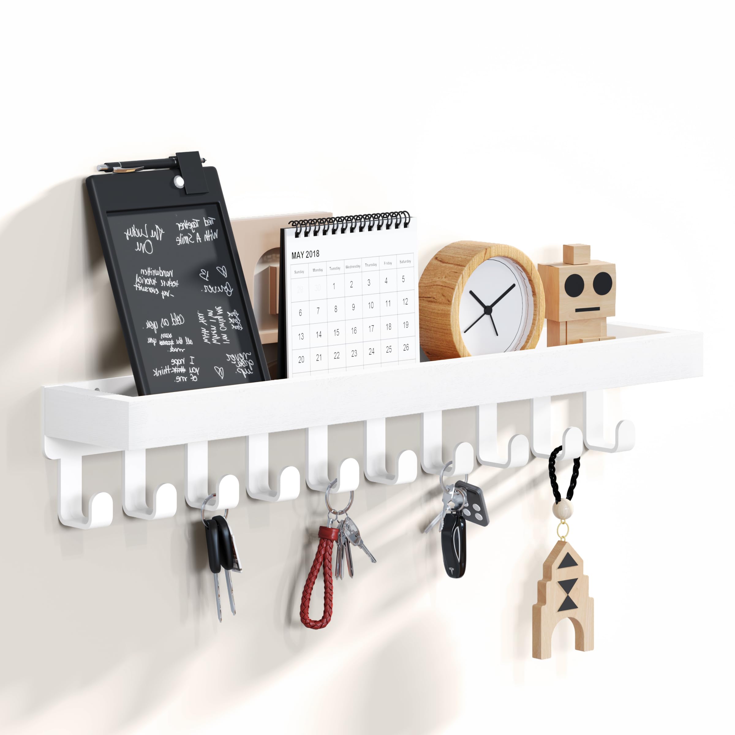 SWTYMIKI Key Holder with Wood Tray and 6 Hooks, Wall Mounted Key Racks, Key Hangers Home Decor Key Rack Mail Organizer for Hallway, Entryway, Bedroom, Mudroom, Office