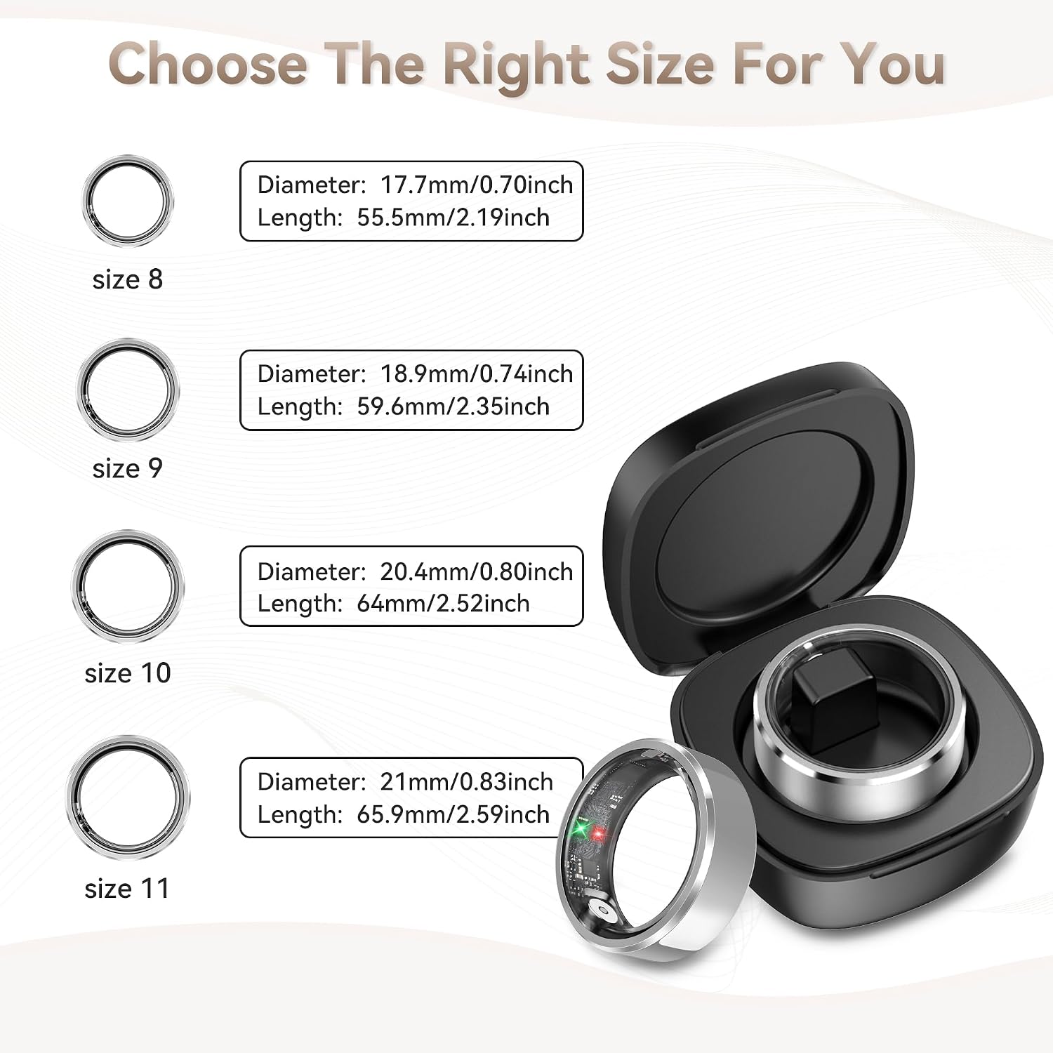 Smart Ring for Women,Fitness & Activity Tracker with Blood Pressure/Heart Rate Monitor, Sleep Tracker, Step Counter, IP68 Waterproof Ring for iOS&Android,Fast Charge,No Subscription (Silver,Size9）