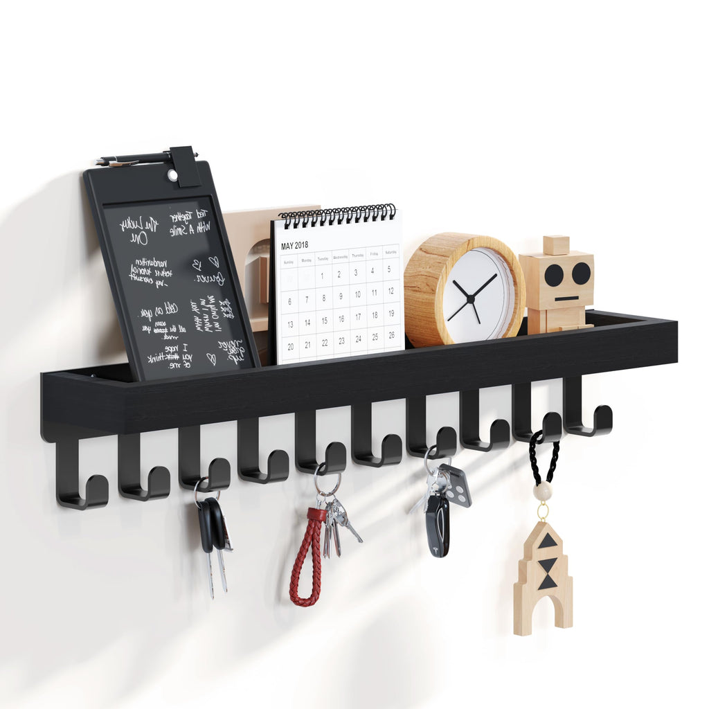 SWTYMIKI Key Holder with Wood Tray and 6 Hooks, Wall Mounted Key Racks, Key Hangers Home Decor Key Rack Mail Organizer for Hallway, Entryway, Bedroom, Mudroom, Office