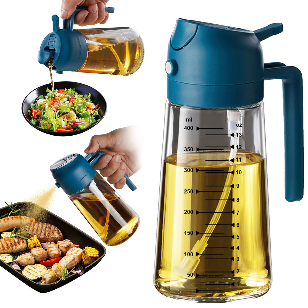 TrendPlain 16oz Olive Oil Spray Bottle - 2 in 1 Olive Oil Dispenser Bottle for Kitchen Accessories - Kitchen Gadgets, For Air Fryer
