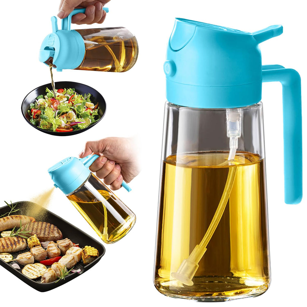 TrendPlain 16oz Olive Oil Spray Bottle - 2 in 1 Olive Oil Dispenser Bottle for Kitchen Accessories - Kitchen Gadgets, For Air Fryer